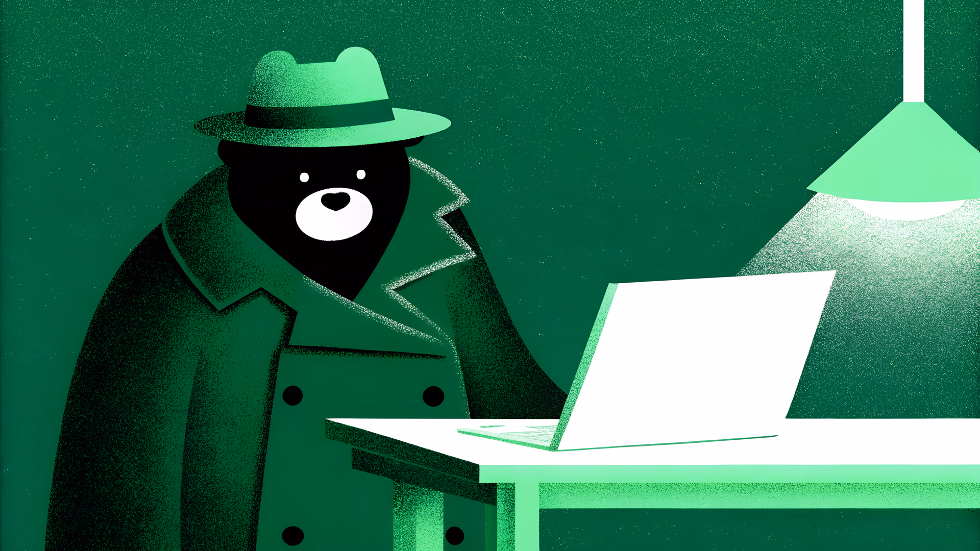 A detective bear at his desk starting an analysis